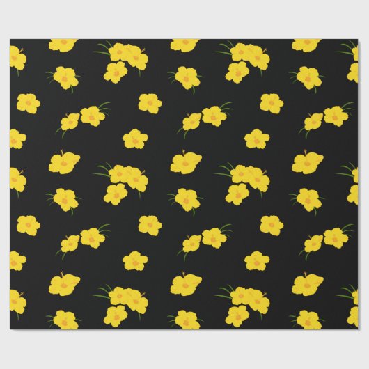 Exotic Yellow Hibiskus Blume auf Black Geschenkpapier (Flach)
