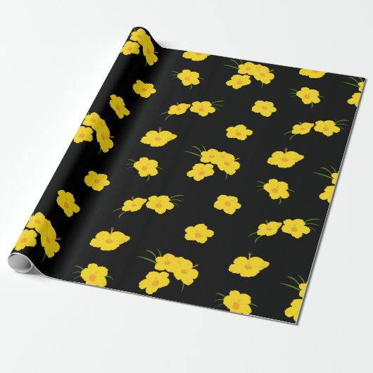 Exotic Yellow Hibiskus Blume auf Black Geschenkpapier (Ungerollt)
