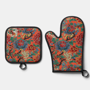Exotik der japanischen Blumenserie Ofenhandschuh & Topflappen-Set