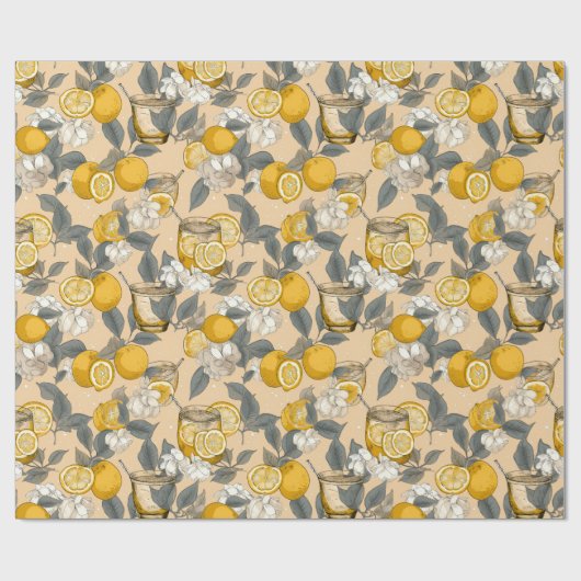 Exotik, Sommer, Obst, Zitrone, Cocktail-Muster Geschenkpapier (Flach)