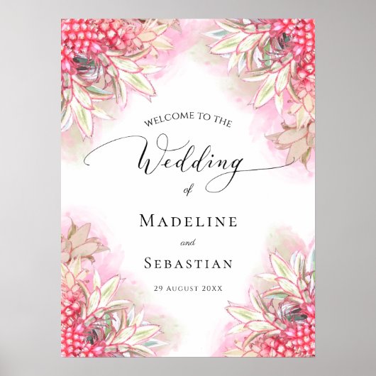 Exotisch rosa Ananas Blush Wedding Poster (Vorne)