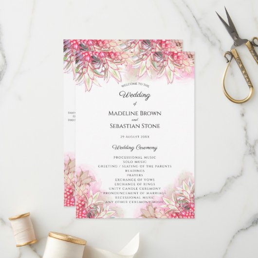 Exotisch rosa Ananas Blush Wedding Programm (Vorderseite/Rückseite Beispiel)
