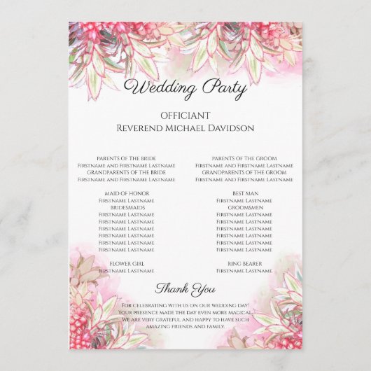 Exotisch rosa Ananas Blush Wedding Programm (Rückseite)
