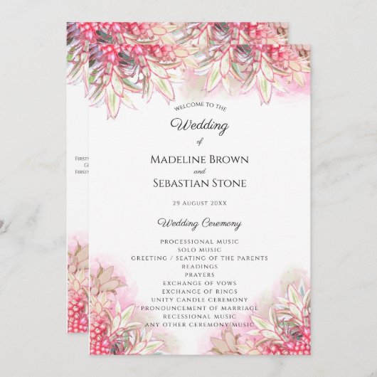 Exotisch rosa Ananas Blush Wedding Programm (Vorne/Hinten)