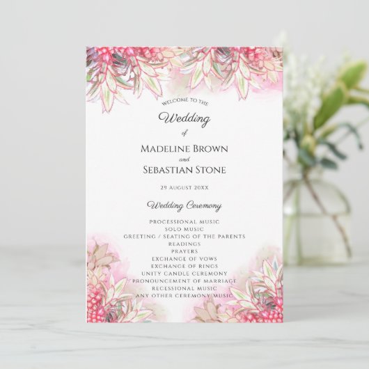 Exotisch rosa Ananas Blush Wedding Programm (Stehend Vorderseite)