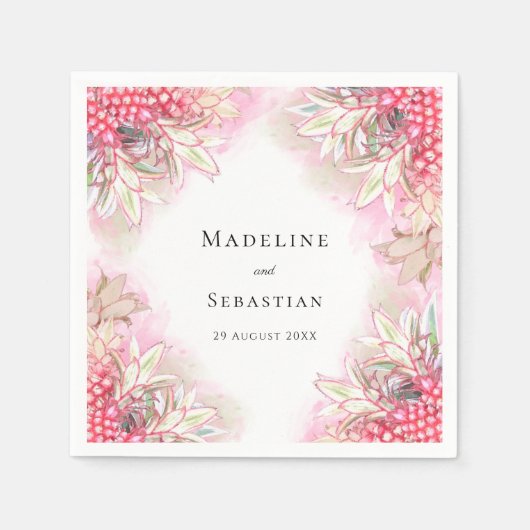 Exotisch rosa Ananas Blush Wedding Serviette (Vorderseite)