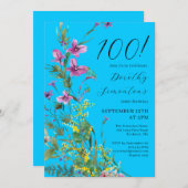 Exotisch rosa Gelbe Wildblumen 100. Geburtstag Einladung (Vorne/Hinten)