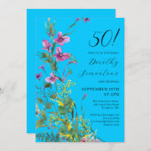 Exotisch rosa Gelbe Wildblumen 50. Geburtstag Einladung (Vorne/Hinten)