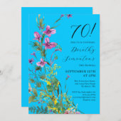 Exotisch rosa Gelbe Wildblumen 70. Geburtstag Einladung (Vorne/Hinten)