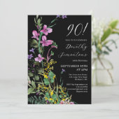 Exotisch rosa Gelbe Wildblumen 90. Geburtstag Einladung (Stehend Vorderseite)