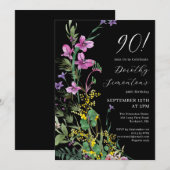 Exotisch rosa Gelbe Wildblumen 90. Geburtstag Einladung (Vorne/Hinten)