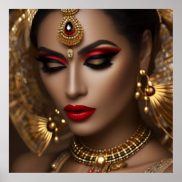 Exotische ägyptische Juwelen Frauen goldenes rotes Poster