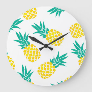 Exotische Ananas: Gelbe Freude. Große Wanduhr