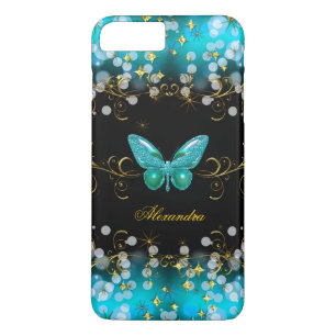 Exotische Aquamarine Blue Gold Black Butterfly-Gli Case-Mate iPhone Hülle