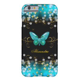 Exotische Aquamarine Blue Gold Black Butterfly-Gli iPhone 16 Hülle