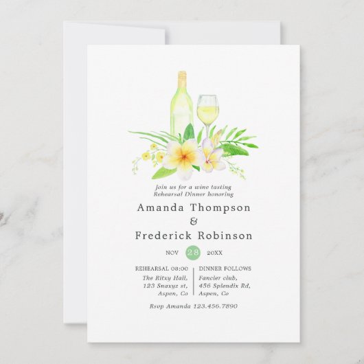 Exotische Aquarell Probe Abendessen Weinkultur und Einladung (Vorderseite)