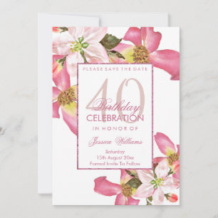 Exotische Aquarellfarben-Blume 40. Geburtstags-Par Save The Date
