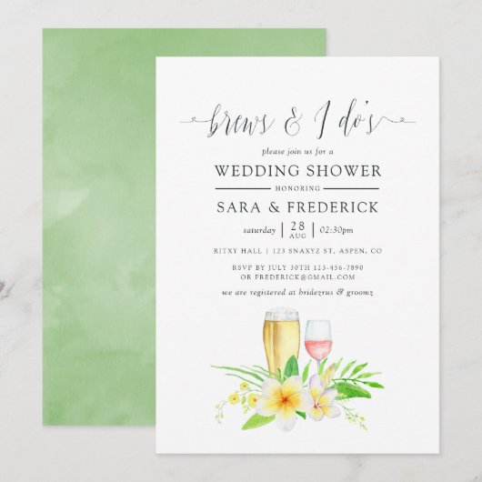 Exotische Aquarellfarben Frangipani braut vor dem  Einladung (Vorne/Hinten)