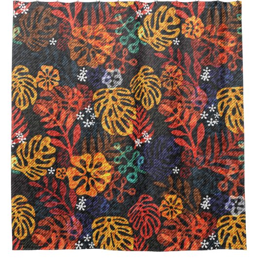 Exotische Blätter auf Denim, nahtlos drucken. Duschvorhang (Vorderseite)