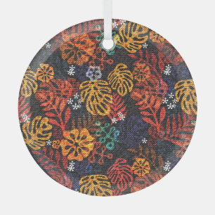 Exotische Blätter auf Jeans, nahtloser Druck. Ornament Aus Glas