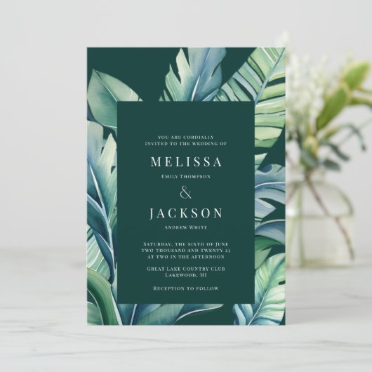 Exotische Blätter aus wild lebenden und tropischen Einladung (Stehend Vorderseite)