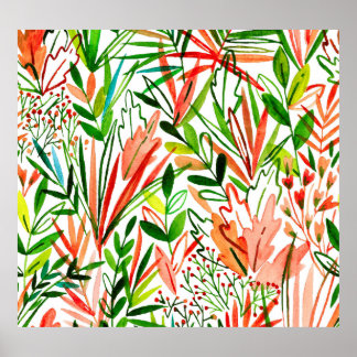 Exotische Blätter, Blume, Aquarellwaldflächen Poster