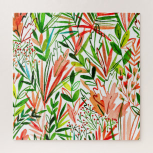 Exotische Blätter, Blumen, Aquarell-Regenwaldmuste Puzzle