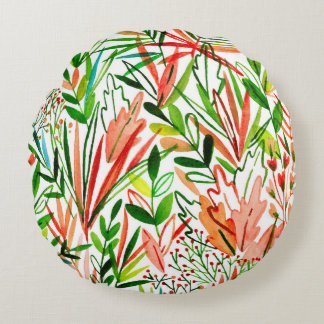 Exotische Blätter, Blumen, Aquarell-Regenwaldmuste Rundes Kissen
