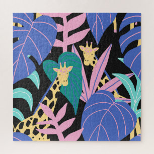 Exotische Blätter: Nahtloses Giraffenmuster Puzzle