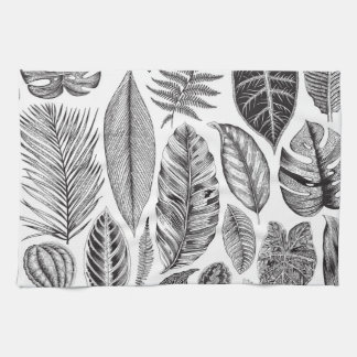 Exotische Blätter, Vintag blühend schwarz und weiß Geschirrtuch