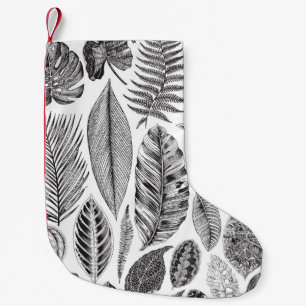 Exotische Blätter, Vintag blühend schwarz und weiß Kleiner Weihnachtsstrumpf