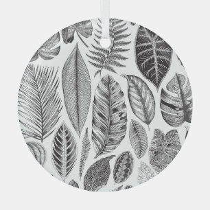 Exotische Blätter, Vintag blühend schwarz und weiß Ornament Aus Glas