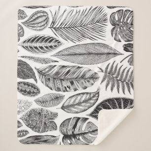 Exotische Blätter, Vintag blühend schwarz und weiß Sherpadecke