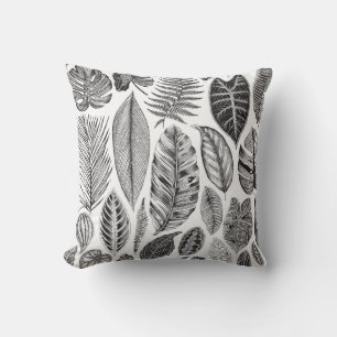Exotische Blätter, vintage Blumenmuster in Schwarz Kissen