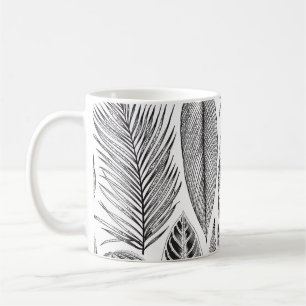 Exotische Blätter, vintage Blumenmuster schwarz un Kaffeetasse