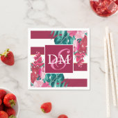 Exotische Blume aus Burgundy Monogram gestreift Serviette (Beispiel)