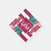 Exotische Blume aus Burgundy Monogram gestreift Serviette (Ecke)