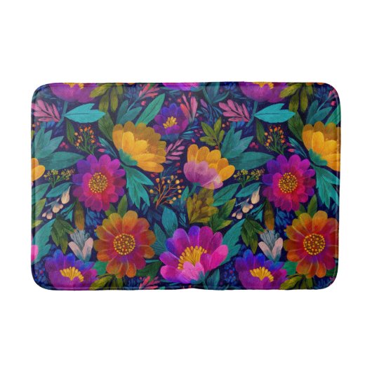Exotische Blume blüht buntes botanisches Muster Badematte (Vorderseite)