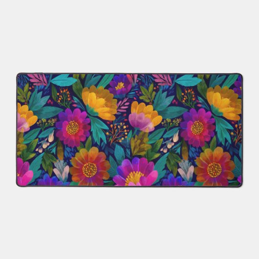 Exotische Blume blüht buntes botanisches Muster Schreibtischunterlage (Vorderseite)