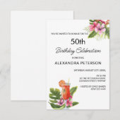 Exotische Blume & Cocktail Geburtstag Einladung (Vorne/Hinten)
