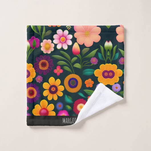 Exotische Blume Farbmuster Badhandtuch Set (Waschlappen)