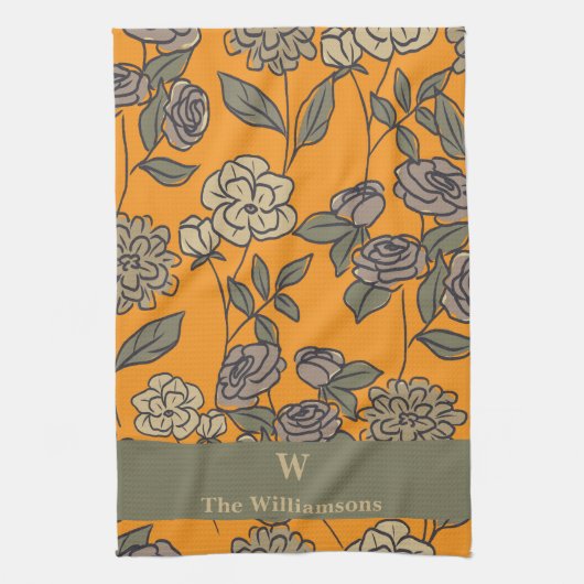 Exotische Blume im Herbst Anpassen von Monogramm Geschirrtuch (Vertikal)