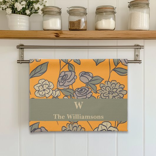 Exotische Blume im Herbst Anpassen von Monogramm Geschirrtuch