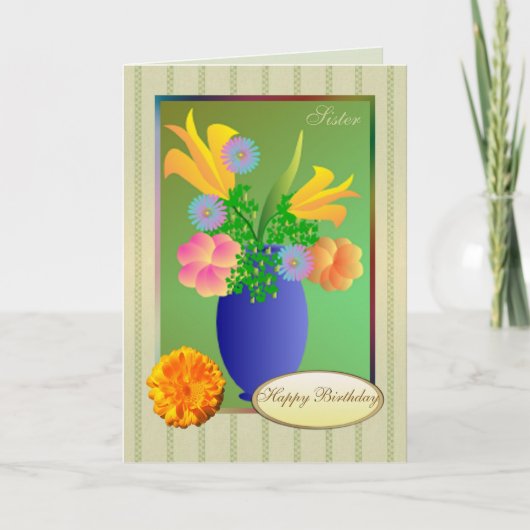 Exotische Blume in einer Vase - Schwester Birthday Karte (Vorderseite)