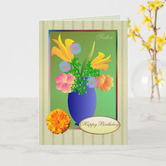 Exotische Blume in einer Vase - Schwester Birthday Karte (Gelbe Blume)