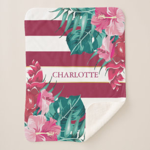 Exotische Blume Monogramm gestreift Burgund Sherpadecke