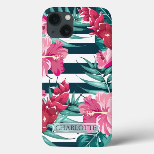 Exotische Blume Monogramm gestreift Case-Mate iPhone Hülle (Rückseite)
