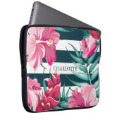 Exotische Blume Monogramm gestreift Laptopschutzhülle (Vorne Rechts)