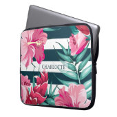 Exotische Blume Monogramm gestreift Laptopschutzhülle (Vorderseite Links)