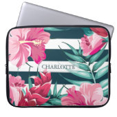 Exotische Blume Monogramm gestreift Laptopschutzhülle (Vorderseite)